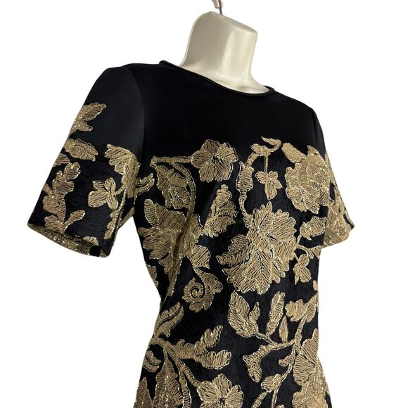Tadashi Shoji Sabi Dress Black Gold Formal Floral Peony Bodycon Modest Neck 6 - Picture 4 of 10